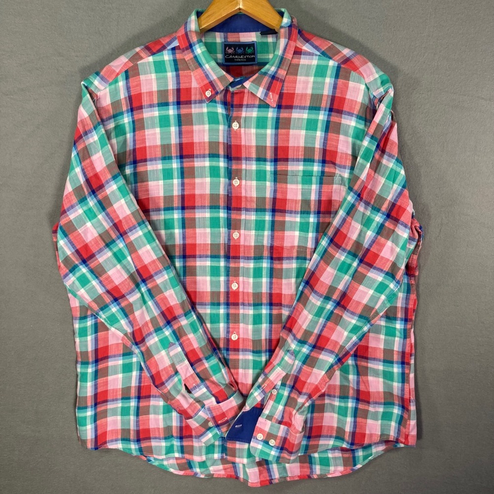 Charleston‎ Threads Shirt Mens XXL Plaid Button Down Long Sleeve Cotton